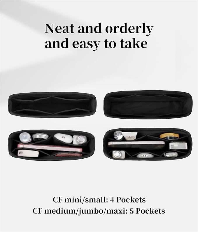 Classic Flap Bag Organizer Insert, Purse Organizer for Handbag Compatible with Chanel Classic Flap Jumbo, Multiple Pockets Bag Organizer (Black, Chanel CF Jumbo)