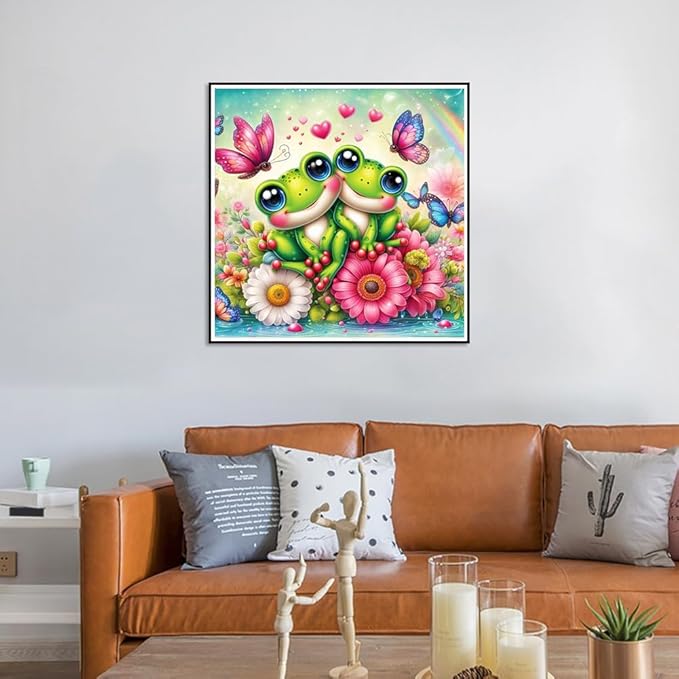 Ekuxom Frog Diamond Painting Kits for Adults, Butterfly Diamond Art Kits, DIY Round Full Drill Frog Diamond Art Painting Kits Rainbow for Home Wall Decor 14x14inch
