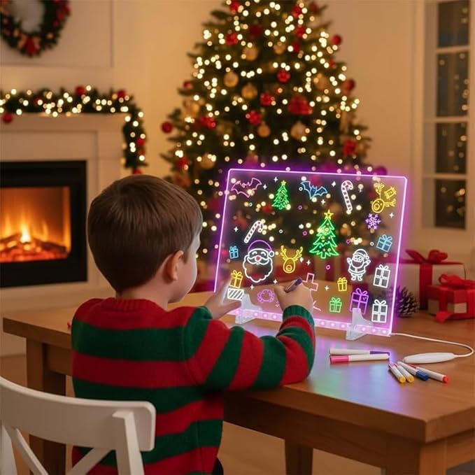 Lumiboard Led Drawing Board, LED Color Light Note Board, 13.7" x 10", 4 Modes, Includes Adapter, Acrylic Stand, Seven Colored Pencils, and Spray Bottle, 7 Colors Acrylic Dry Erase Boards with Light