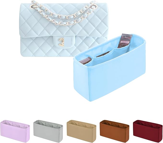 Classic Flap Bag Organizer Insert, Purse Organizer Insert Compatible with Chanel Classic Flap Maxi, Lightweight Purse Divider with Pockets (Celeste, CF Maxi)