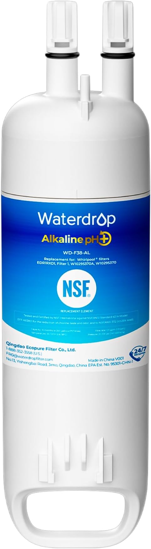 Waterdrop Alkaline W10295370A Replacement for Everydrop® Filter 1, EDR1RXD1, EDR1RXD1B, P8RFWB2L, P4RFWB, Kenmore® 46-9081, 46-9930, WD-F38, Enhances pH Refrigerator Water Filter