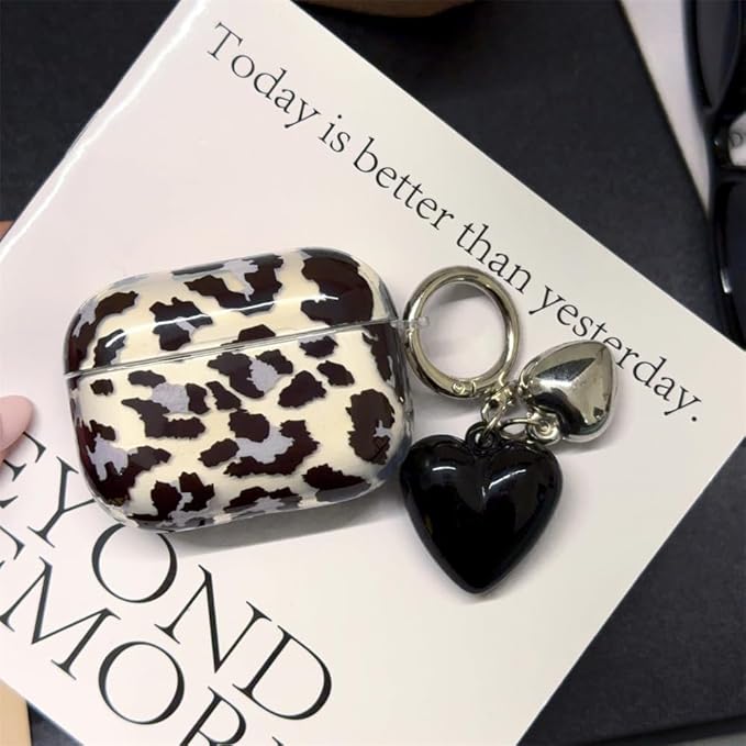 Compatible with AirPods Pro 1st/2nd Generation Case (2019/2022/2023) - Transparent Black Leopard Silicone Cover with Adjustable Neck Strap & Keychain, Cute Shockproof Travel Case for Women Girl