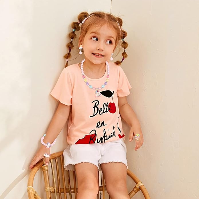 Hifot Kids Jewelry Little Girls Plush Handbag Necklace Bracelet Earrings Ring Hair Clips Set, Princess Costume Jewelry Party Favors Gift for Dress up Pretend Play (3-8 Years)