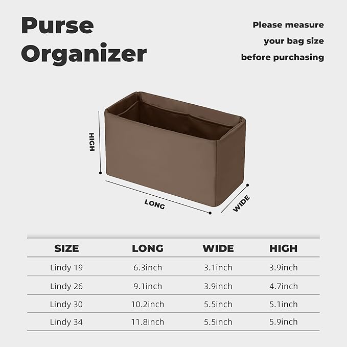 Purse Handbag Silky Organizer Insert Keep Bag Shape Fits Herme Lindy 19/26/30/34 bags, Luxury Handbag Tote Lightweight Sturdy(Etoupe grey,LD 26)