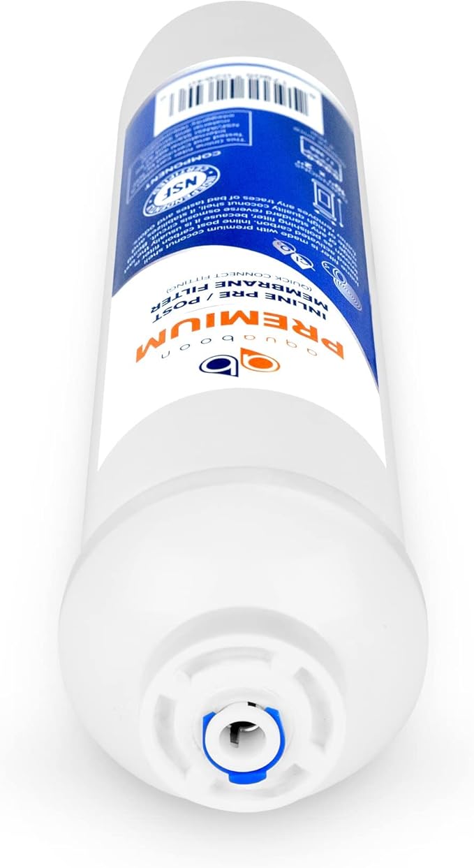 Aquaboon Premium Inline Post/Carbon Polishing Water Filter Catridge for Reverse Osmosis System Standard Size (Quick Connect Fiting) RO Water Filter Replacement Compatible with ICF-10 2-Pack