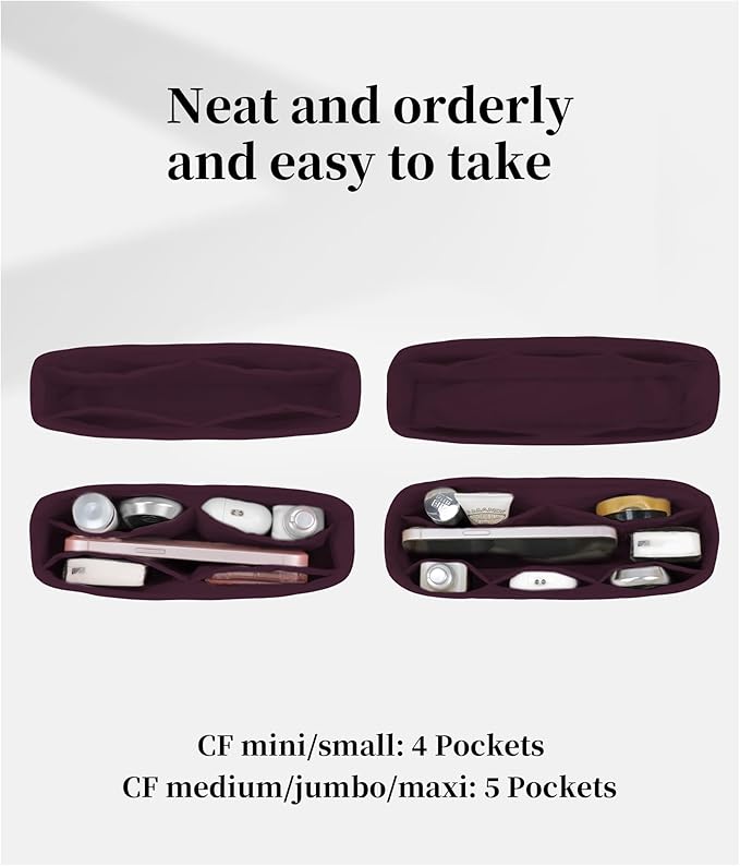 CF Bag Divider Organizer, Medium Tote Bag Organizer Insert Compatible with Chanel Classic Flap, Multiple Pockets Inner Bag for Women bags (Cassis, Chanel CF Medium)