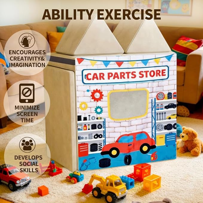 Play Couch Panels – Car Parts Store Theme Foam Modular Sofa Panels with Adjustable， Soft Couch Accessories for Creative Arrangements， 33.5×37in