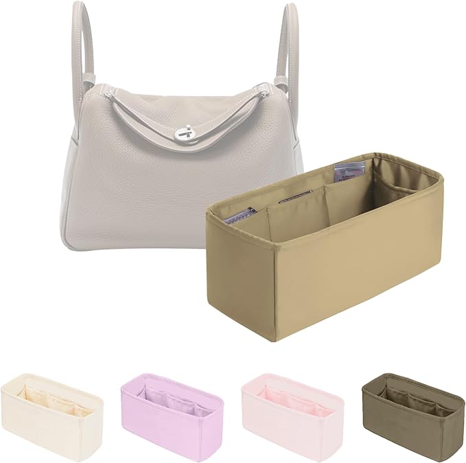 Bag Organizer Insert for Lindy34, Silky Satins Inner Bag Compatible with Lindy Bag, Lightweight Bag Storage, Large Handbag Insert with Pockets(Trench, Lindy34)