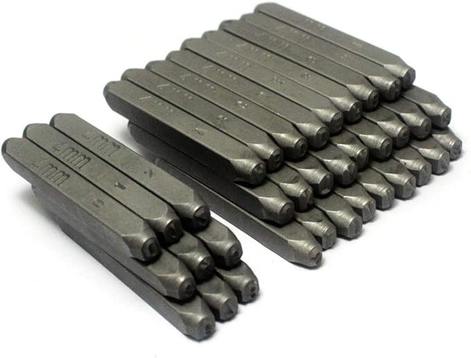 Oudtinx Number and Letter Stamp Set (36 Piece Punch Set/A-Z & 0-9) Industrial Grade Hardened Carbon Steel Metal - 5/32" (4mm) Characters - Perfect for Imprinting Metal, Wood, Plastic, Leather, More!
