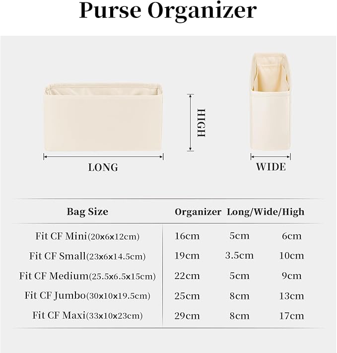 Classic Flap Bag Organizer Insert, Purse Organizer for Handbag Compatible with Chanel Classic Flap Jumbo, Multiple Pockets Bag Organizer (Craie, Chanel CF Jumbo)