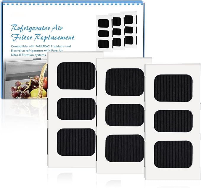 DEWEL Paultra2 Refrigerator Air Filter Replacement Compatible with Frigidaire PAULTRA2 Pure Air Ultra II - Compatible with Electrolux ELPAULTRA2 - Activated Carbon Air Filter - 3 Packs