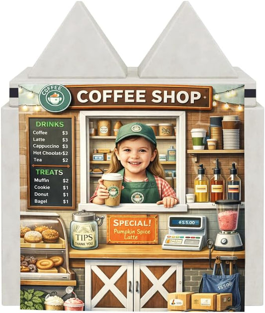 Foam Play Couch Panels - Coffee Shop Theme,Soft Sofa Accessories,Modular Play Panels,33.5x37 Inches,Barista Counter Design with Drinks and Treats Displ