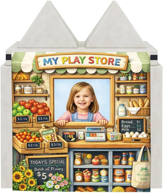 Foam Play Couch Panels - Grocery Store Theme,Soft Sofa Accessories,Modular Play Panels,33.5x37 Inches,Farmers Market Design with Fruits,Bread and Flow