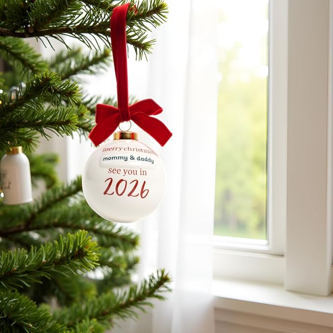 Kate & Milo “See You in 2026” Pregnancy Announcement Christmas Ornament – Ceramic Holiday Keepsake with Red Bow & Ribbon, Baby Reveal Gift for Expecting Parents
