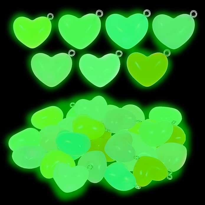 LUBINGSHINE 30pcs Glowing Solar Luminous Star Heart Moon Charms, Mixed Resin Glow in The Dark Star Pendant for DIY Jewelry Craft Making Party Decoration
