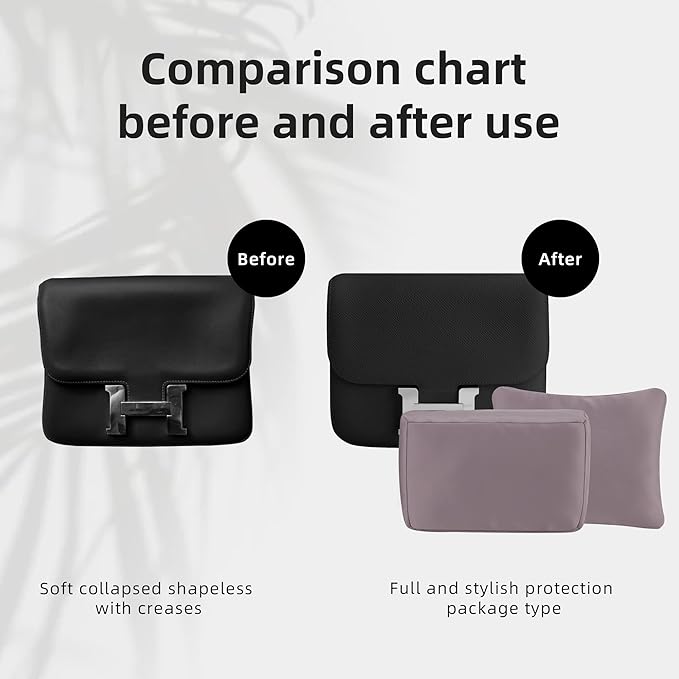 DGAZ Bag Pillow Shaper Insert for Luxury Handbags, Silky Pillow Shaper for Hermes Constance 19/New19/24/New24 Bags（C24,Konjac Purple）