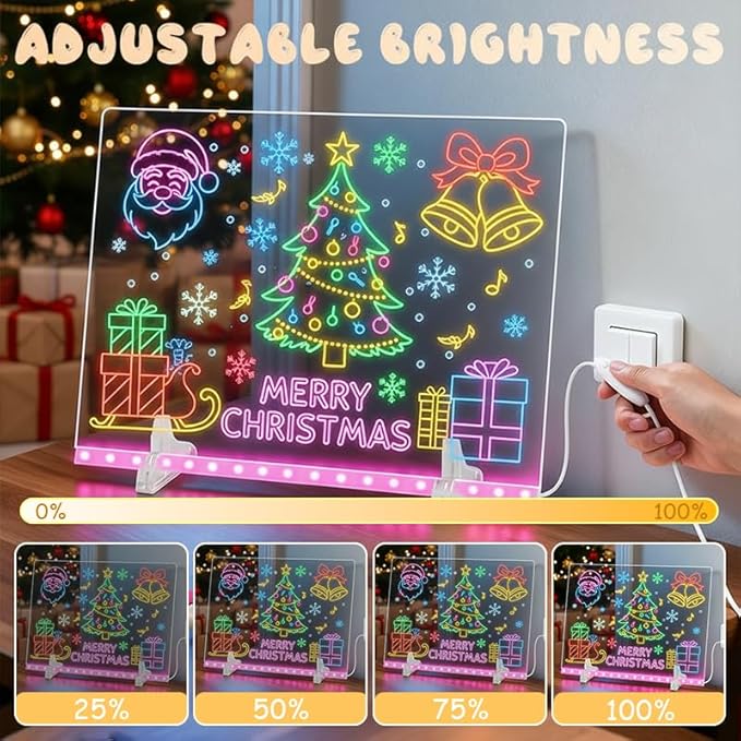 Lumiboard Led Drawing Board, LED Color Light Note Board, 13.7" x 10", 4 Modes, Includes Adapter, Acrylic Stand, Seven Colored Pencils, and Spray Bottle, 7 Colors Acrylic Dry Erase Boards with Light