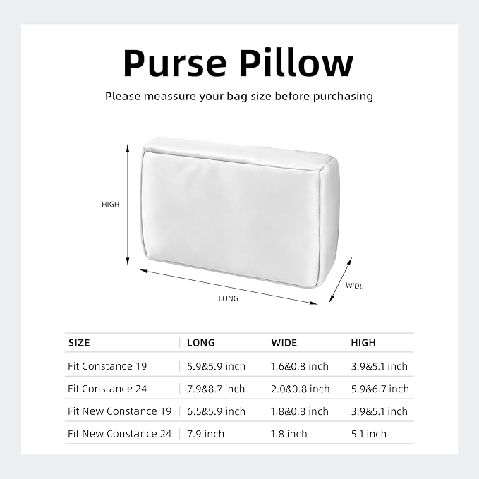 DGAZ Bag Pillow Shaper Insert for Luxury Handbags, Silky Pillow Shaper for Hermes Constance 19/New19/24/New24 Bags（C24,White）