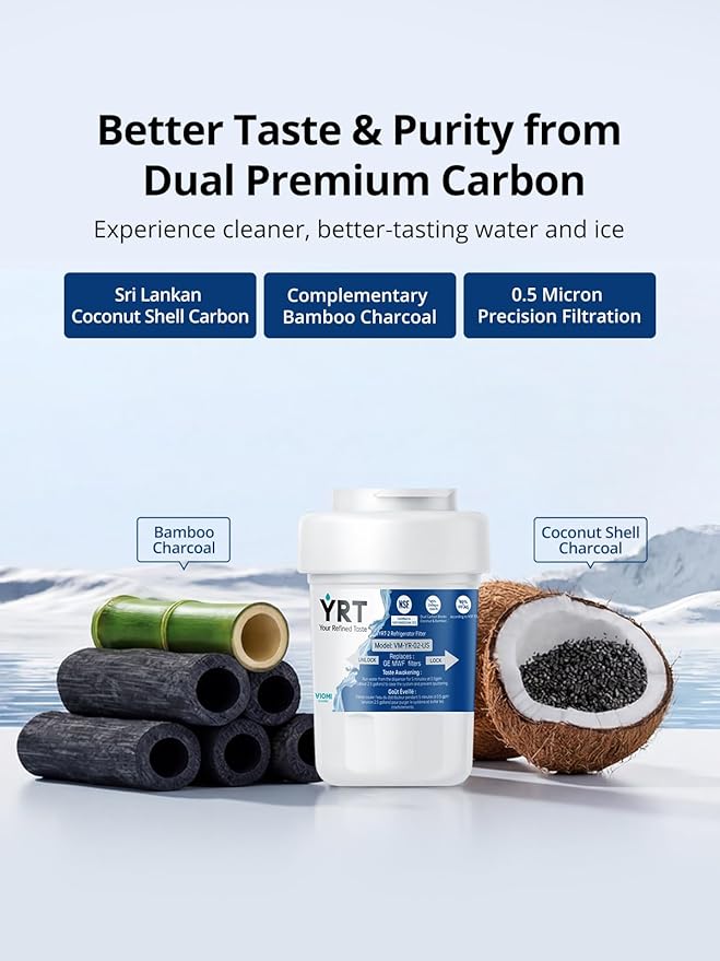 YRT MWF Replacement for SmartWater MWFP, MWFA, GWF, GWF01, GWF06, GWFA, HWF, FMG, Kenmore 9991, Ice & Water Filter Replacement, NSF/ANSI 372&53&42 Certified, Refrigerator Water Filter (Pack of 2)