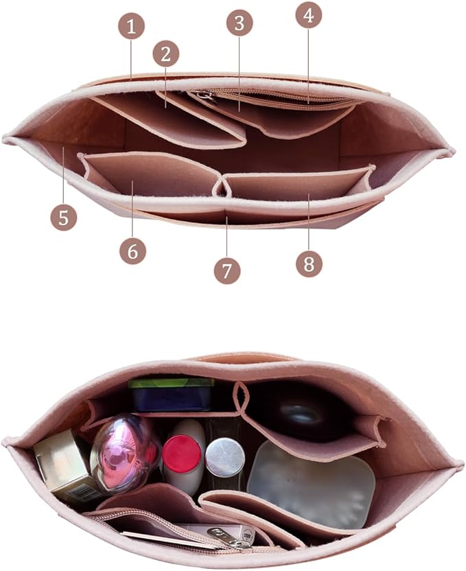Chispee Felt Purse Organizer Insert Luxury Handbag Organizers for Longchamp Divider Pocket & Zipper Inner Bag Liner fit Medium, Pink