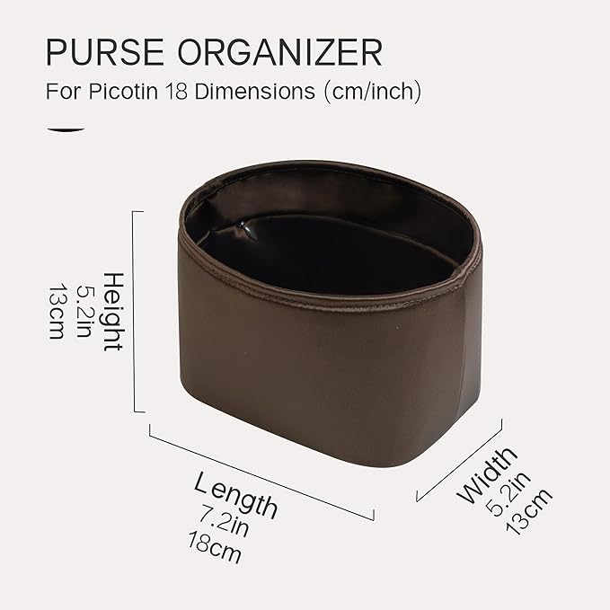 Silky Bag Insert Fit for Hermes Picotin 18/22, Silky Purse Organizer, Lightweight and Silk Touch (Fits PC18, Ebene)