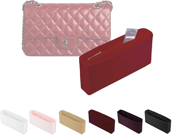 Classic Flap Bag Organizer Insert, Purse Organizer Insert Compatible with Chanel Classic Flap Jumbo 28, Lightweight Purse Divider with Pockets (Ruby, Chanel CF Jumbo)
