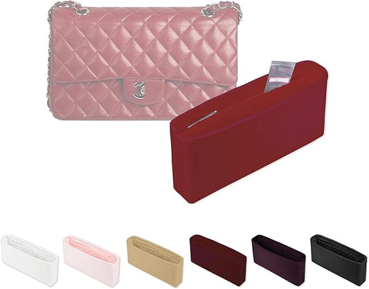 Classic Flap Bag Organizer Insert, Purse Organizer Insert Compatible with Chanel Classic Flap Jumbo 28, Lightweight Purse Divider with Pockets (Ruby, Chanel CF Jumbo)