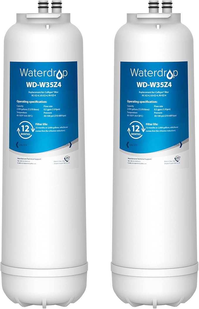 Waterdrop RC EZ 4 Water Filter, Replacement for Culligan® RC-EZ-4, US-EZ-4, RC-EZ-3, DuPont® WFQTC30001, WFQTC70001, 3000QT Filter, 2K Gallons, 2 Pack