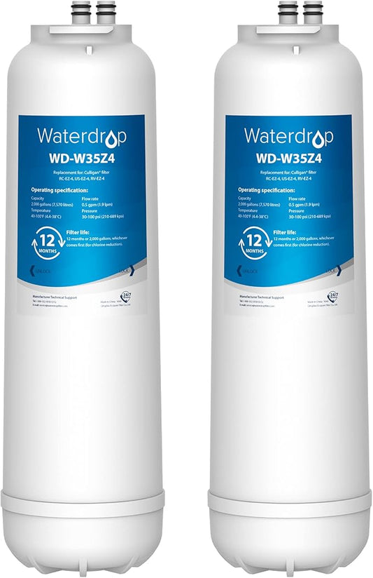 Waterdrop RC EZ 4 Water Filter, Replacement for Culligan® RC-EZ-4, US-EZ-4, RC-EZ-3, DuPont® WFQTC30001, WFQTC70001, 3000QT Filter, 2K Gallons, 2 Pack