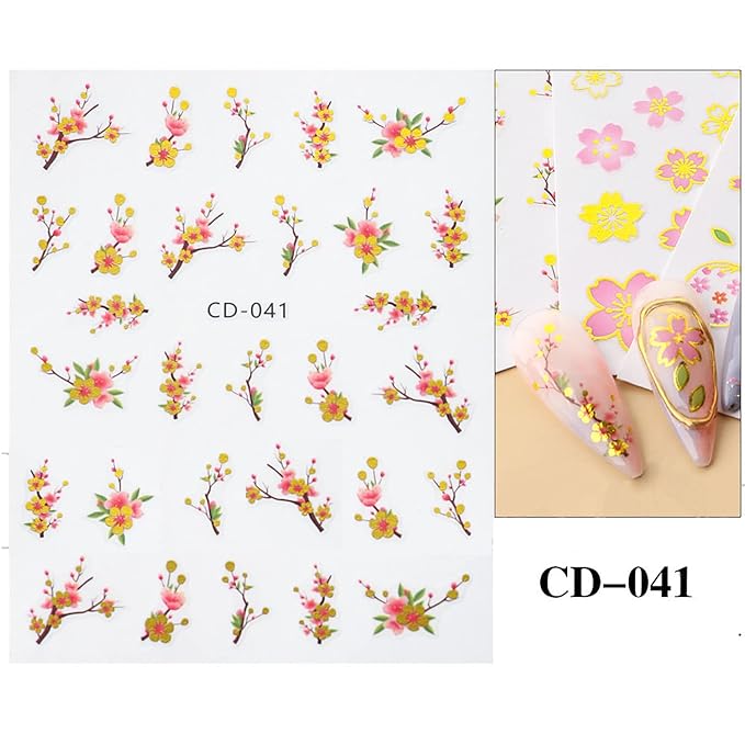 6 Sheets Colorful Flower Nail Art Adhesive Sticker 3D Self-Adhesive Nail Decals Art Design Holographic Tulip Nail Art Sticker Decoration for Women Manicure Tips Acrylic Nails DIY Nails Art Supplies