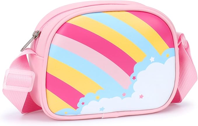Girls Purse with Gift Box - Little Girl Purse for 3 4 5 6 7 8 Year Old Kids Birthday Christmas Gifts Cute Kids Crossbody Bag with Adjustable Strap, Pink Rainbow
