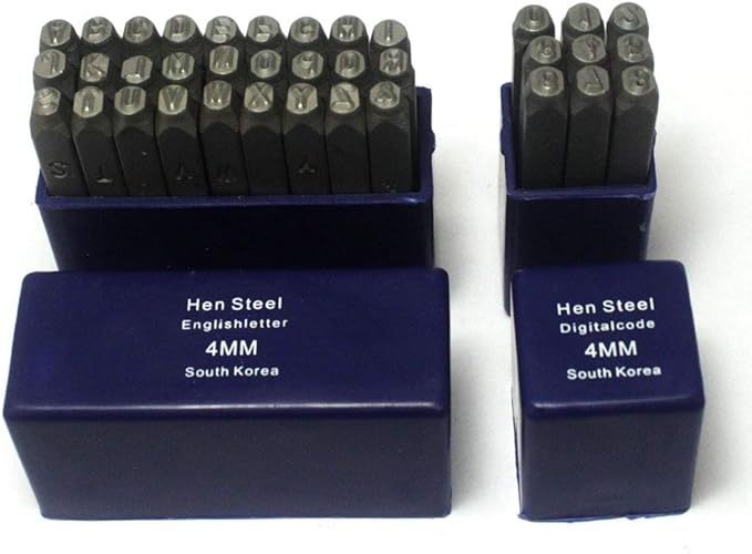 Oudtinx Number and Letter Stamp Set (36 Piece Punch Set/A-Z & 0-9) Industrial Grade Hardened Carbon Steel Metal - 5/32" (4mm) Characters - Perfect for Imprinting Metal, Wood, Plastic, Leather, More!