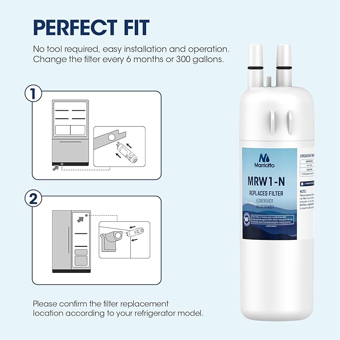 MARRIOTTO EDR1RXD1 Refrigerator Water Filter Compatible with W10295370A, WHR1RXD1, KAD1RXD1, Filter 1, W10295370, P4RFWB, P8RFWB2L, 46-9930, 46-9081 and W10311524 Air Filter (3+3)