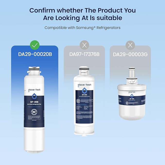 GLACIER FRESH Compatible with Samsung DA29-00020B Refrigerator Water Filter, DA29-00020A/B, DA29-00020B-1, HAF-CIN/EXP, 46-9101, RF4267HARS For French Door Fridge Kitchen (2 PACK)