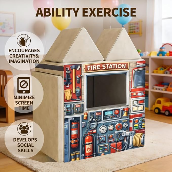 Foam Play Couch Panels - Firefighter Fire Station Theme,Soft Sofa Accessories,Modular Play Panels,33.5x37 Inches