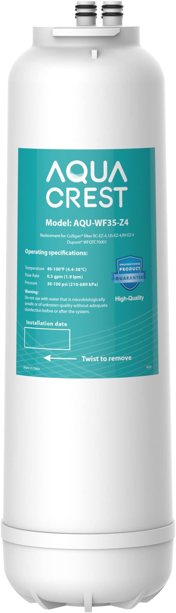 AQUA CREST RC EZ 4 Water Filter, Replacement for Culligan® RC-EZ-4, US-EZ-4, RC-EZ-3, DuPont® WFQTC30001, WFQTC70001, 3000QT Filter, 2K Gallons