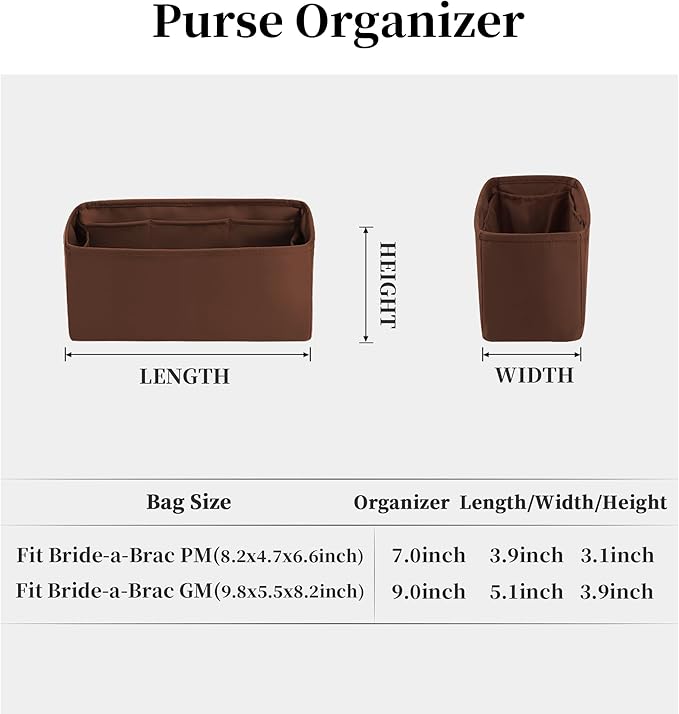 Purse Organizer Insert for Bride A Brac GM, Lightweight & Portable Handbag Organizer, Satin Bag Insert with Practical Pockets, Bag Accessories for Women Luxury Handbags(Gold, GM)