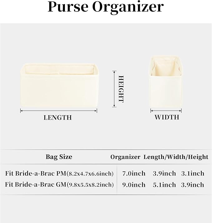 Purse Organizer Insert for Bride A Brac GM, Lightweight & Portable Handbag Organizer, Satin Bag Insert with Practical Pockets, Bag Accessories for Women Luxury Handbags(Craie, GM)