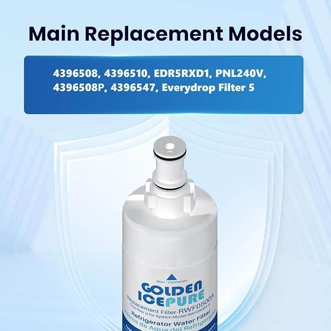 GOLDEN ICEPURE 4396508 Refrigerator Water Filter, Replacement for EveryDrop Filter 5, 4396510, EDR5RXD1, Whirlpool 4396508, 4396510, 4392857, Kenmore 46-9010, NLC240V 3PACK