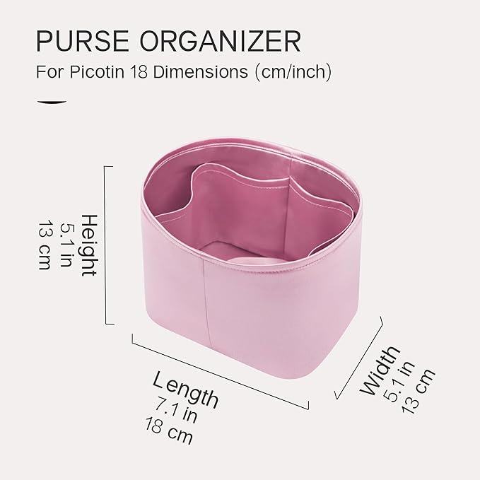 Silky Bag Insert Fit for Hermes Picotin 18/22, Silky Purse Organizer, Lightweight and Silk Touch (Fits PC18, Mauve Sylvestre)