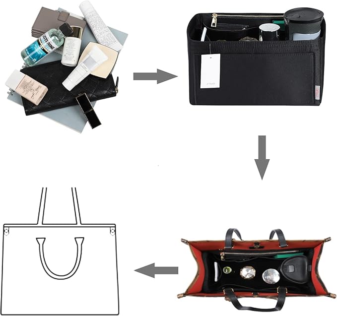 ZTUJO Purse Organizer Insert For Handbags, Silky Touching Bag Organizer Insert With Bottle Holder, Perfect for Speedy, Neverfull, Tote,ONTHEGO,Artsy,Handbag and More (Medium,Silky Black)