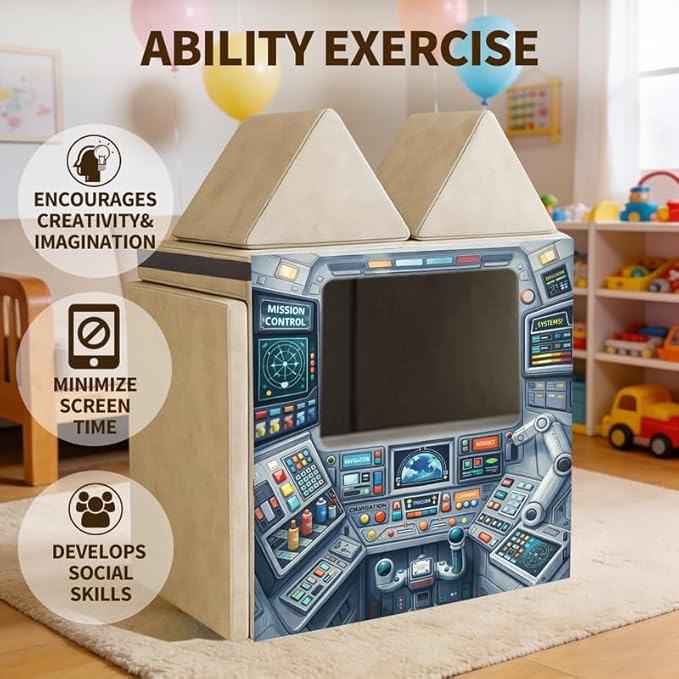 Foam Play Couch Panels - Astronaut Mission Control Theme,Soft Sofa Accessories,Modular Space Exploration Play Panels,33.5x37 Inches