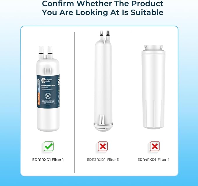 Crystala Filters Refrigerator Water Filter Compatible with W10295370A, EDR1RXD1, Filter 1, W10295370, P4RFWB, P8RFWB2L, 46-9930, 46-9081 Refrigerator Water Filter | Pack of 1