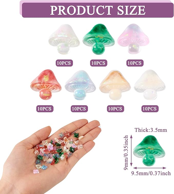 70Pcs Luminous Mushroom Charms Glow in The Dark Mushroom Resin Flatback Cabochons Mushroom Nail Charms for Women Manicure Crafts Scrapbooking Hairpin Decoration