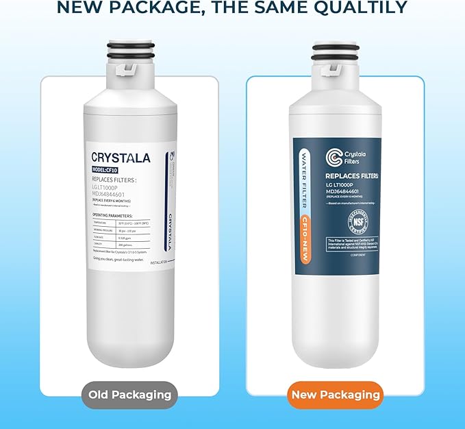 Crystala Filters LT1000PC Refrigerator Water Filter, Water Filter ADQ747935 Compatible with LT1000PC, LT1000PC/PCS, LT-1000PC, MDJ64844601, ADQ74793504 Water Filter (3 Pack)