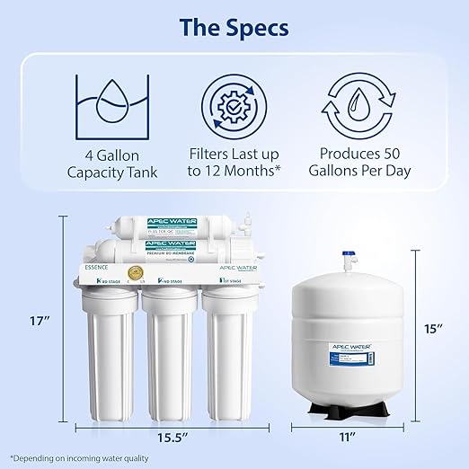 APEC Water 5-Stage Under Sink Reverse Osmosis Water Filter System with Extra High Capacity Pre-Filter Set, Essence Series, WQA Certified, 50 GPD, Removes 99.99% of Contaminants, Home Water Filtration
