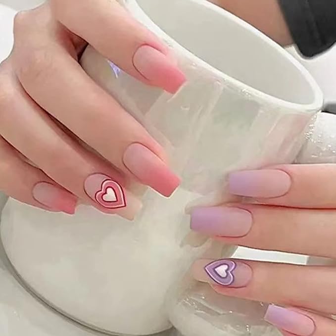 Heart Nail Art Stickers, 3D Love Heart Nail Self-Adhesive Sticker Design, Holographic Big Gradient Heart Nail Transfer Decals for Women Girls Manicure Charms Decorations, DIY Acrylic Decal Supplies