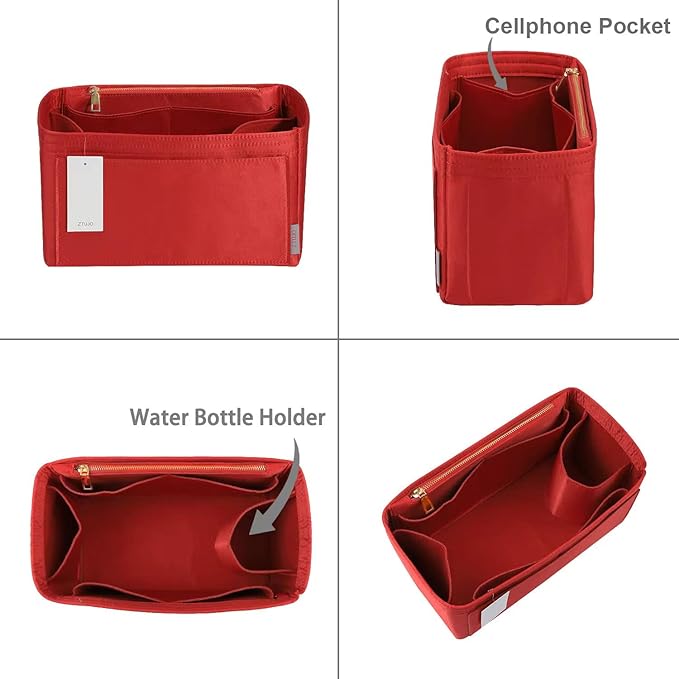 ZTUJO Purse Organizer Insert For Handbags, Silky Touching Bag Organizer Insert With Bottle Holder, Perfect for Speedy, Neverfull, Tote,ONTHEGO,Artsy,Handbag and More (X-Large, Silky Red)