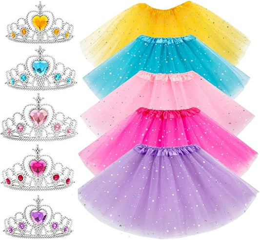 10Pcs Princess Dress up Tutu Crown Accessories Tiara Ballet Tutu Skirt for Girls Costume Party Favors