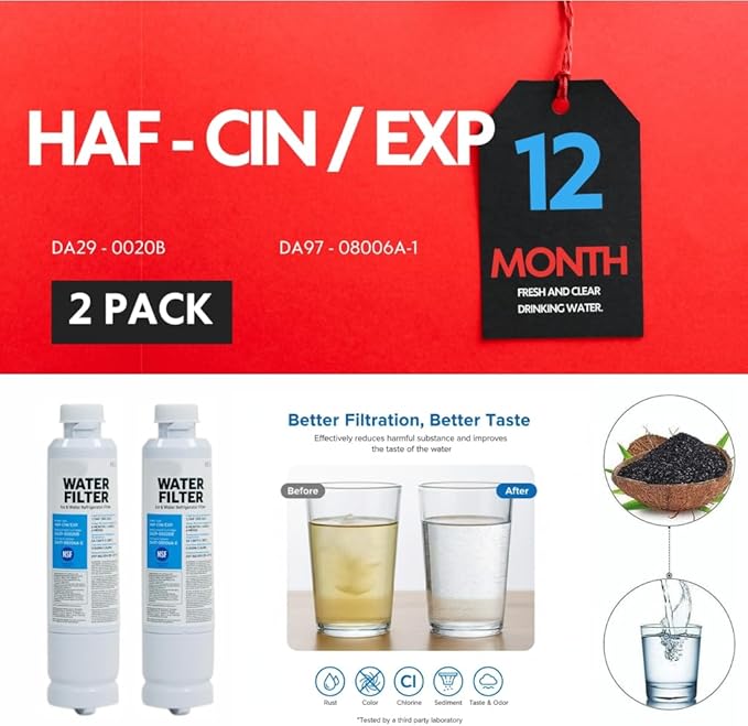 HAF-CIN/EXP DA29 Water Filter Replacement – Compatible with DA29-00020B – Carbon Block 99% Contaminant Reduction – Fresh Water & Ice – 12 Month Life 2 PACK